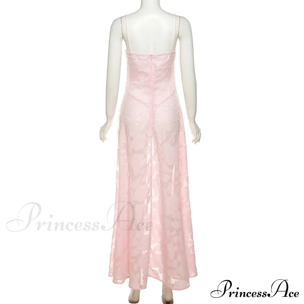 Pink Floral Stylish Lace Maxi Dress