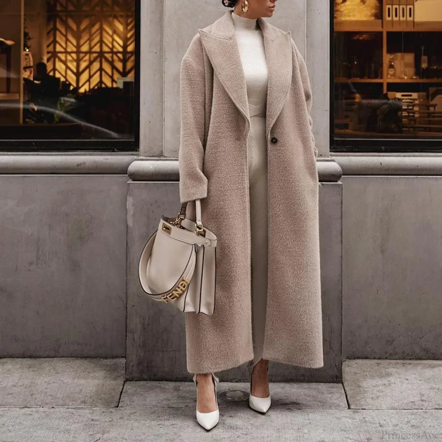 Polo Collar Plush Turn Collar Winter Overcoat