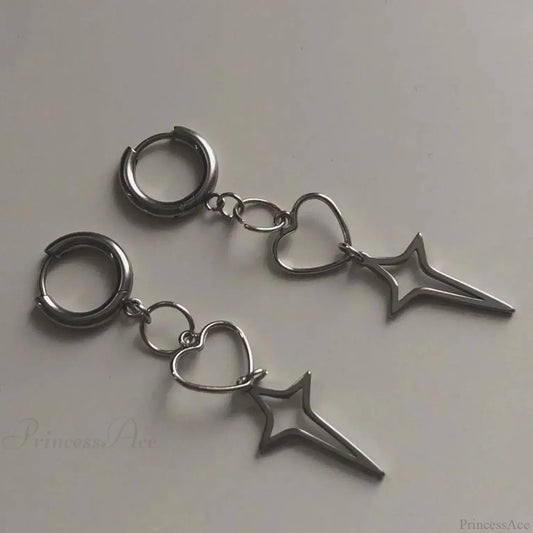 Rebel Celestial Cross Silver Empty Heart Earring