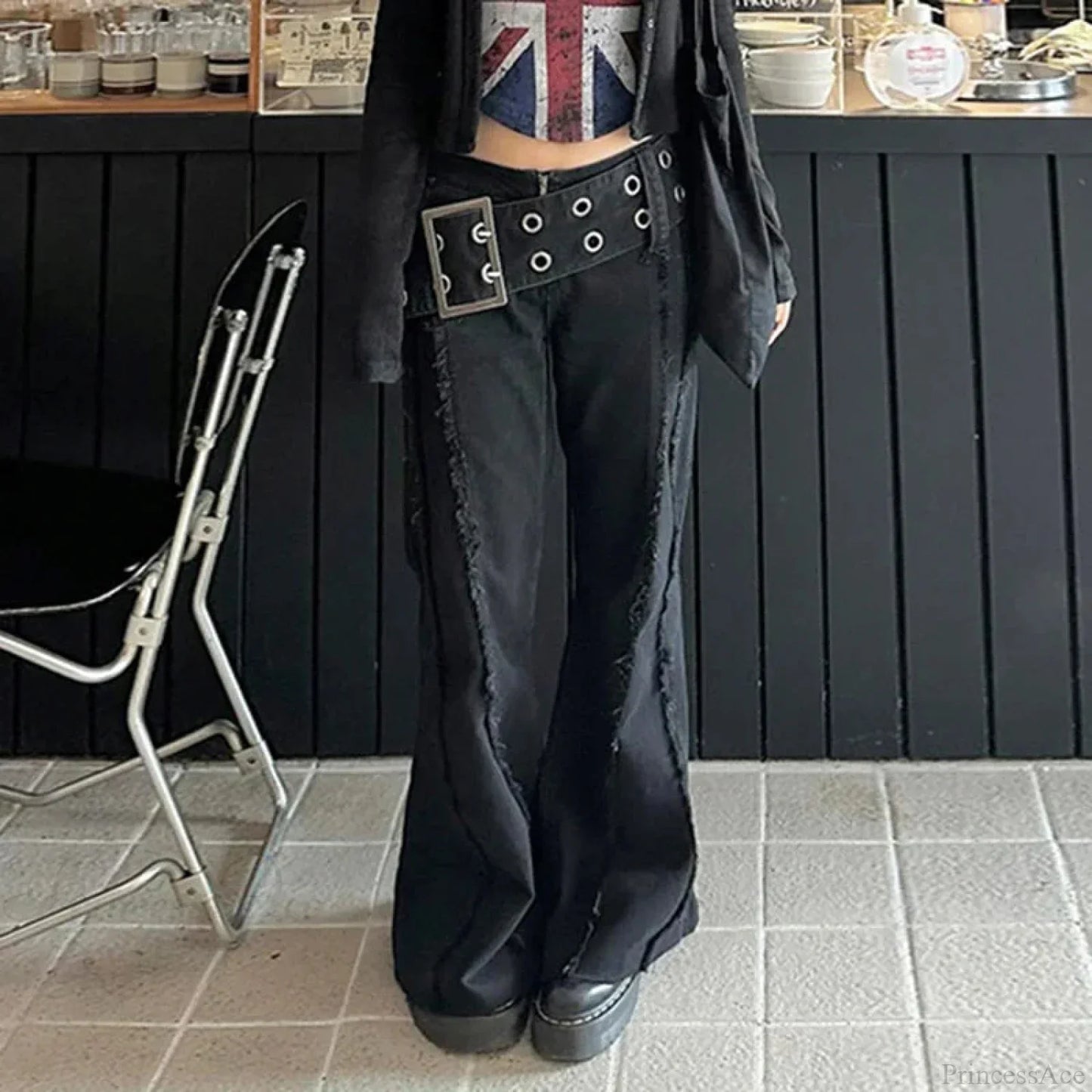 Rebellious Dark Wide Belt Denim Pant