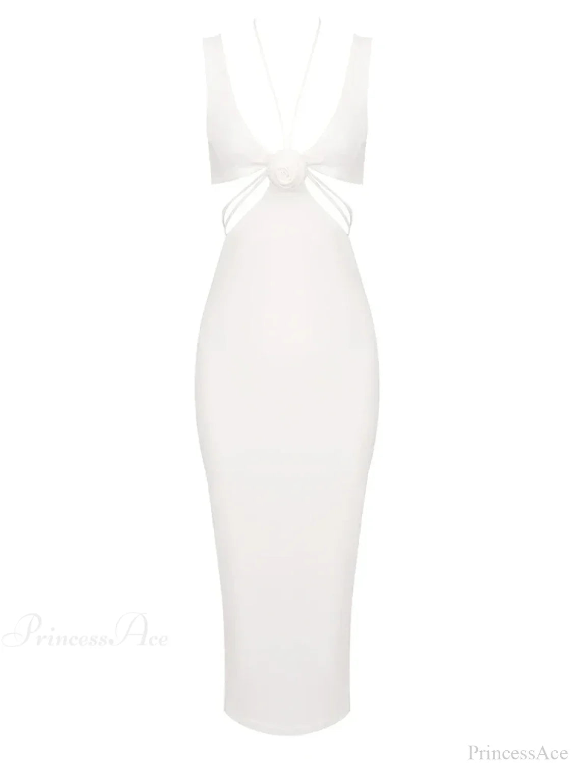 Sexy V Neck Flower Hollow Out Design Midi Dress Halter Party Dress