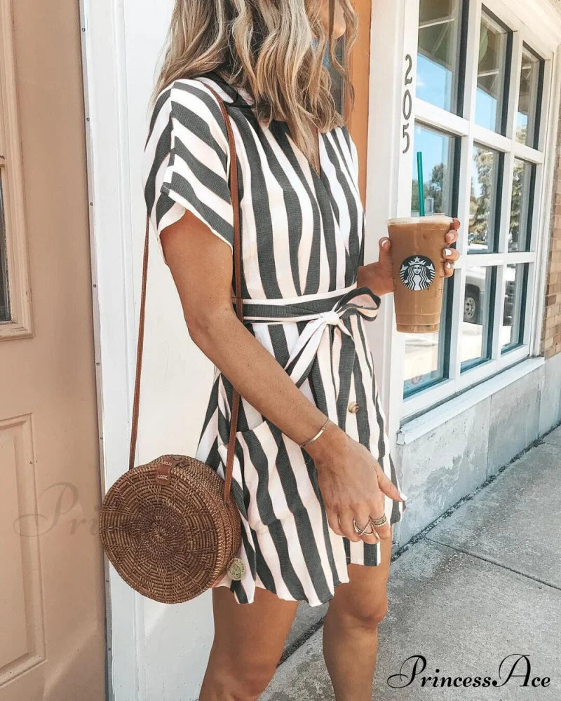 Striped Mini Dress with Short Sleeves