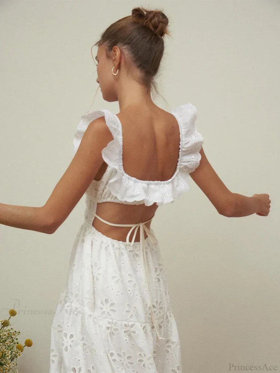 White Cotton Floral Lace Maxi Dress