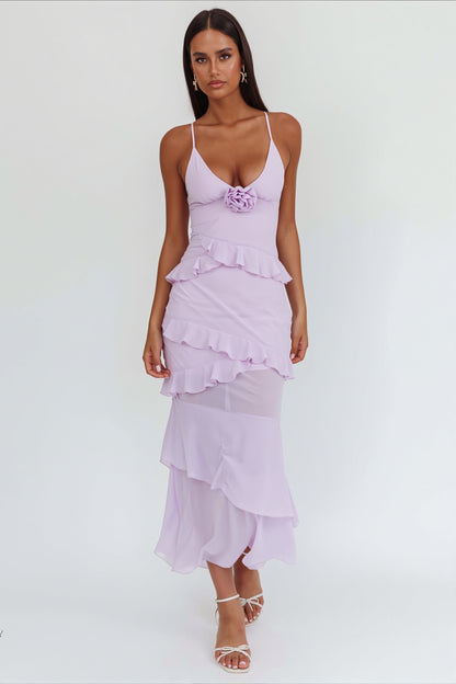 Flowy Solid Ruffle Slim Cami Maxi Dress