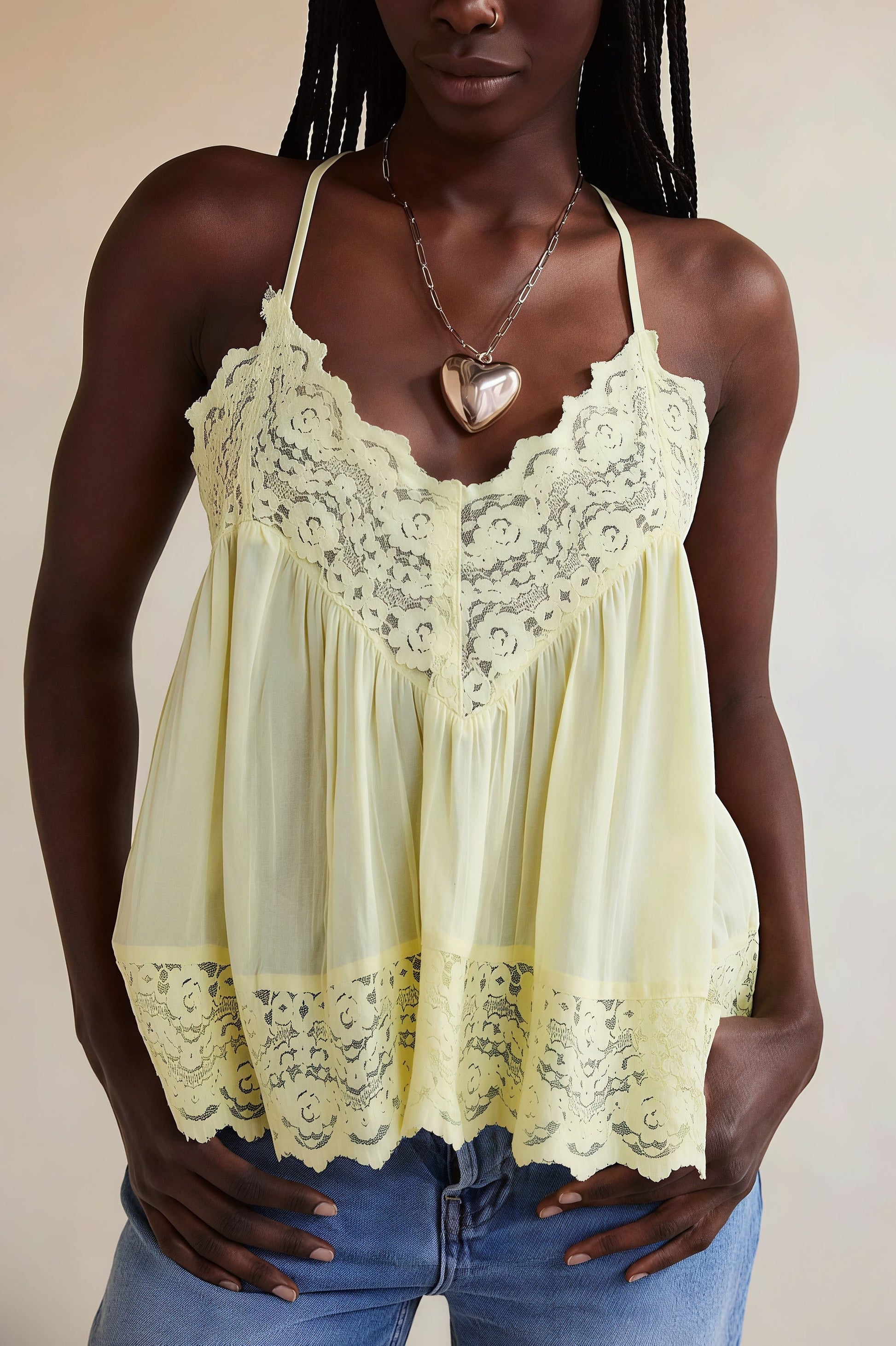 Lace Trim Ruffle Strap Cami Top