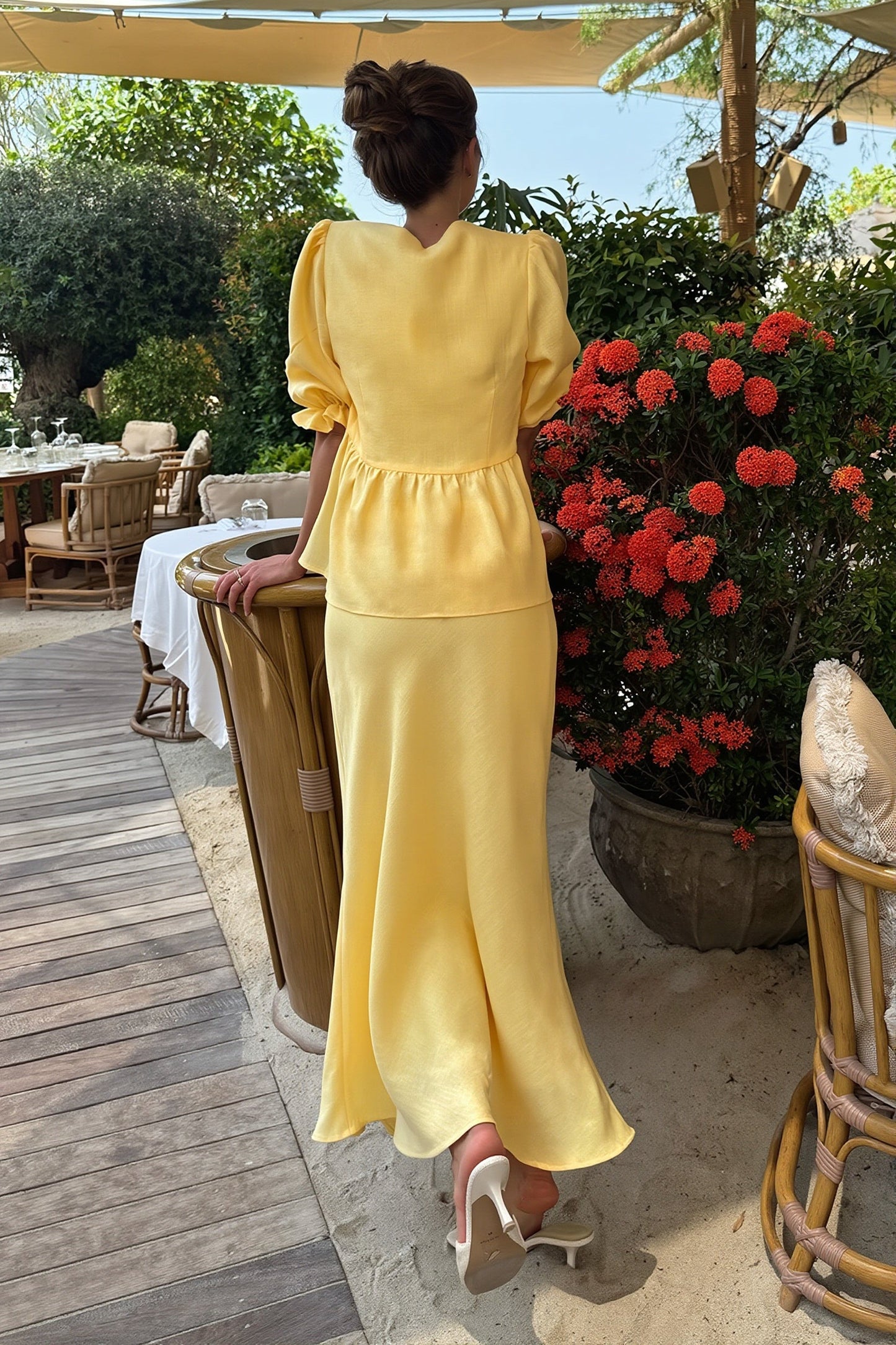 Chic V Neck Short Sleeve Ruffle Hem Skirt Sets