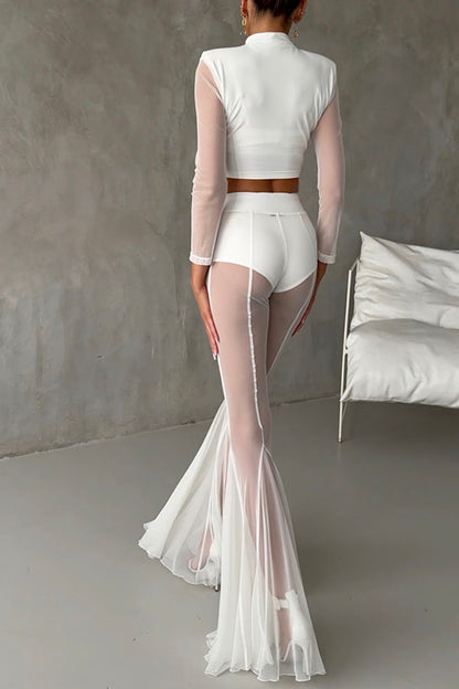 Deep Chic Mesh High Rise Elastic Waist Fishtail Stretch Pants