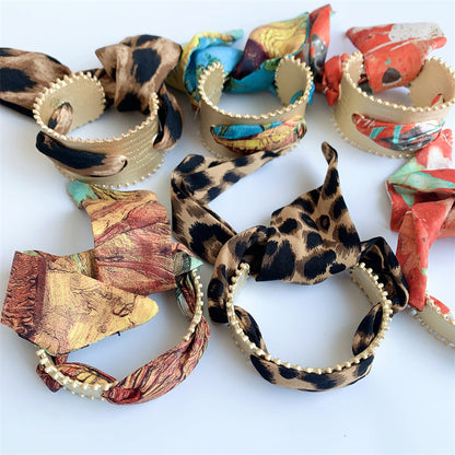 Matte Open Bracelet with Vintage Scarf