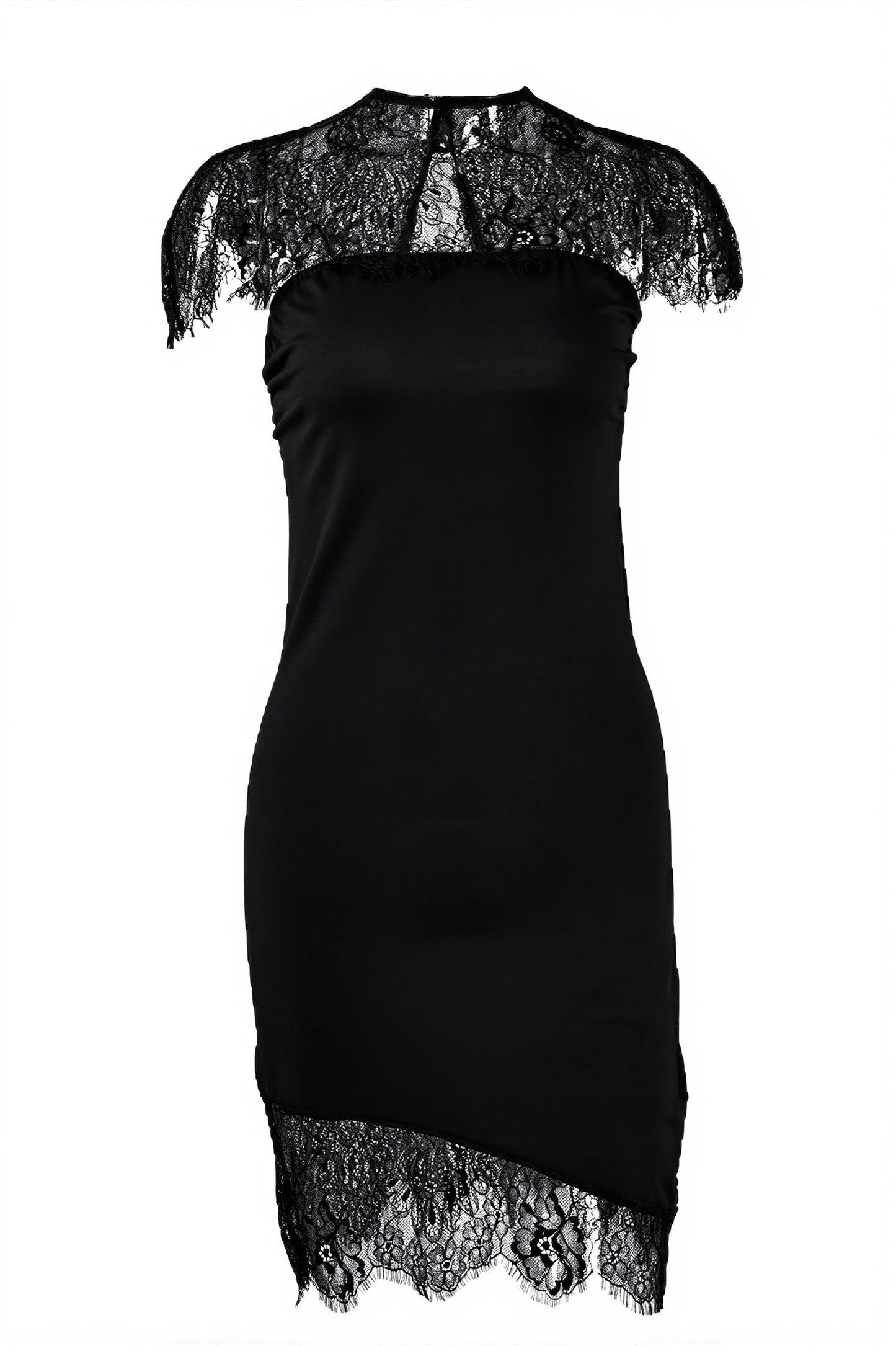 Lace Solid Irregular Ruffle Mini Dress