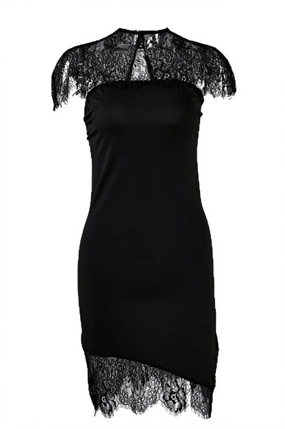 Lace Solid Irregular Ruffle Mini Dress