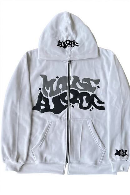 Gothic Punk Zip Print Loose Hoodie