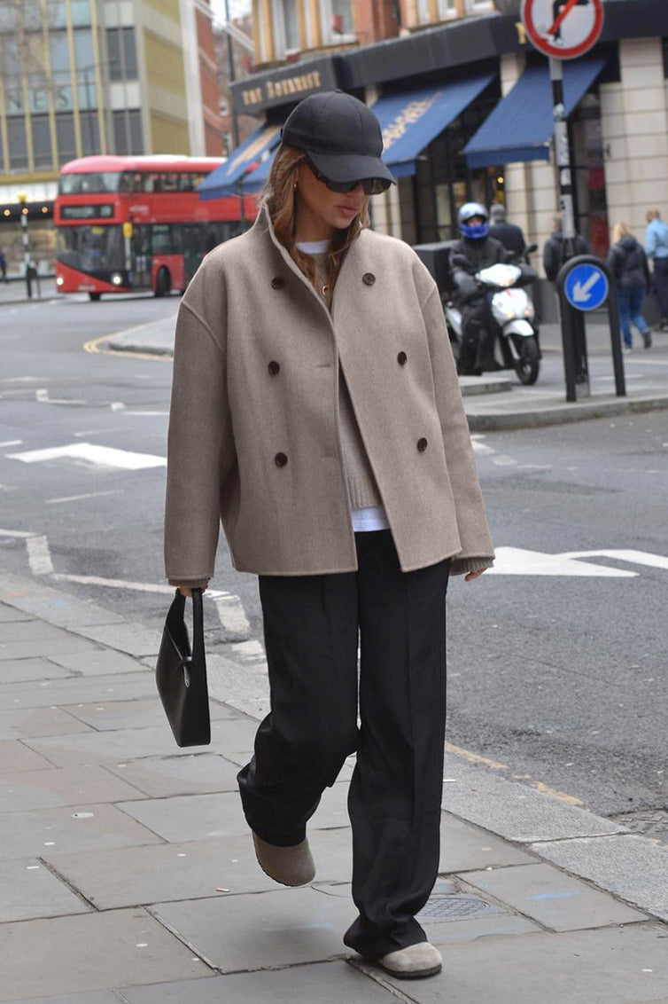 Brown Double-Breasted Blazer Coat