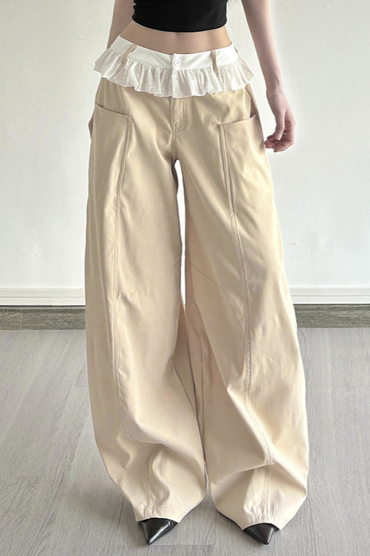 Lace-Panel Loose-Fit Cargo Pant