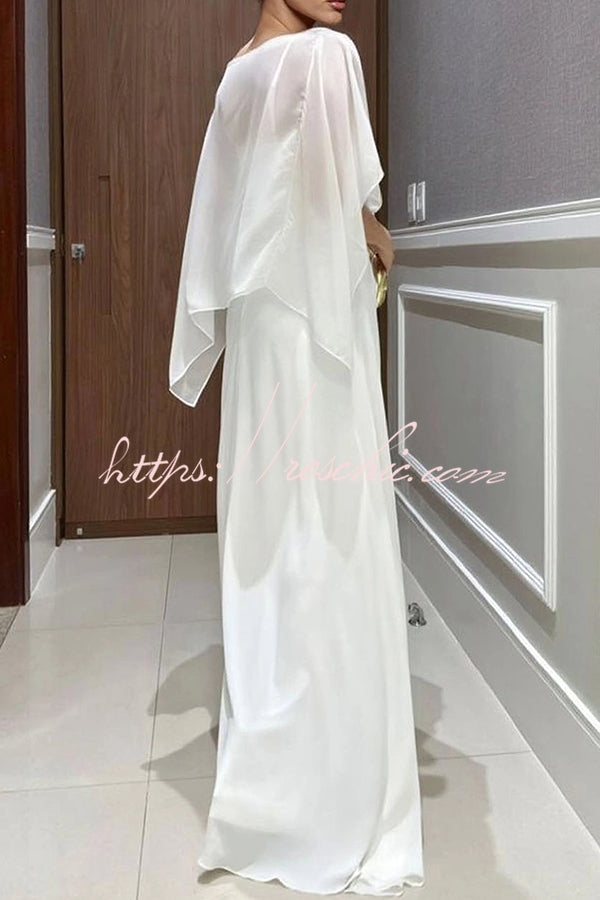Vivian Chiffon Cape Top and  Metal Buckle Wrap Wide-Leg Pants Set