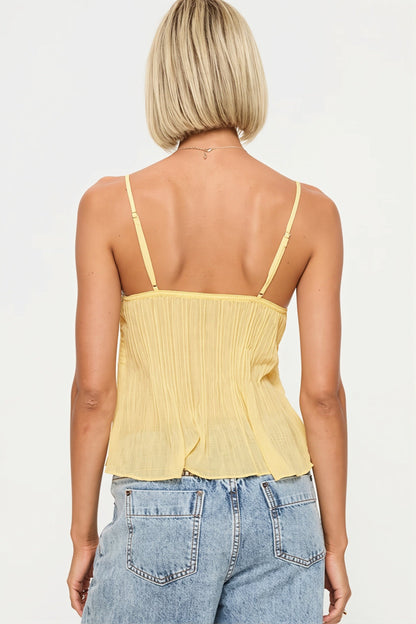 Ruched Sheer Lace Open Back Fitted Cami