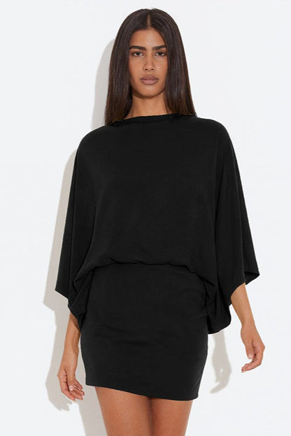 Chic Back Deep V Cowl Neck Loose Mini Dress