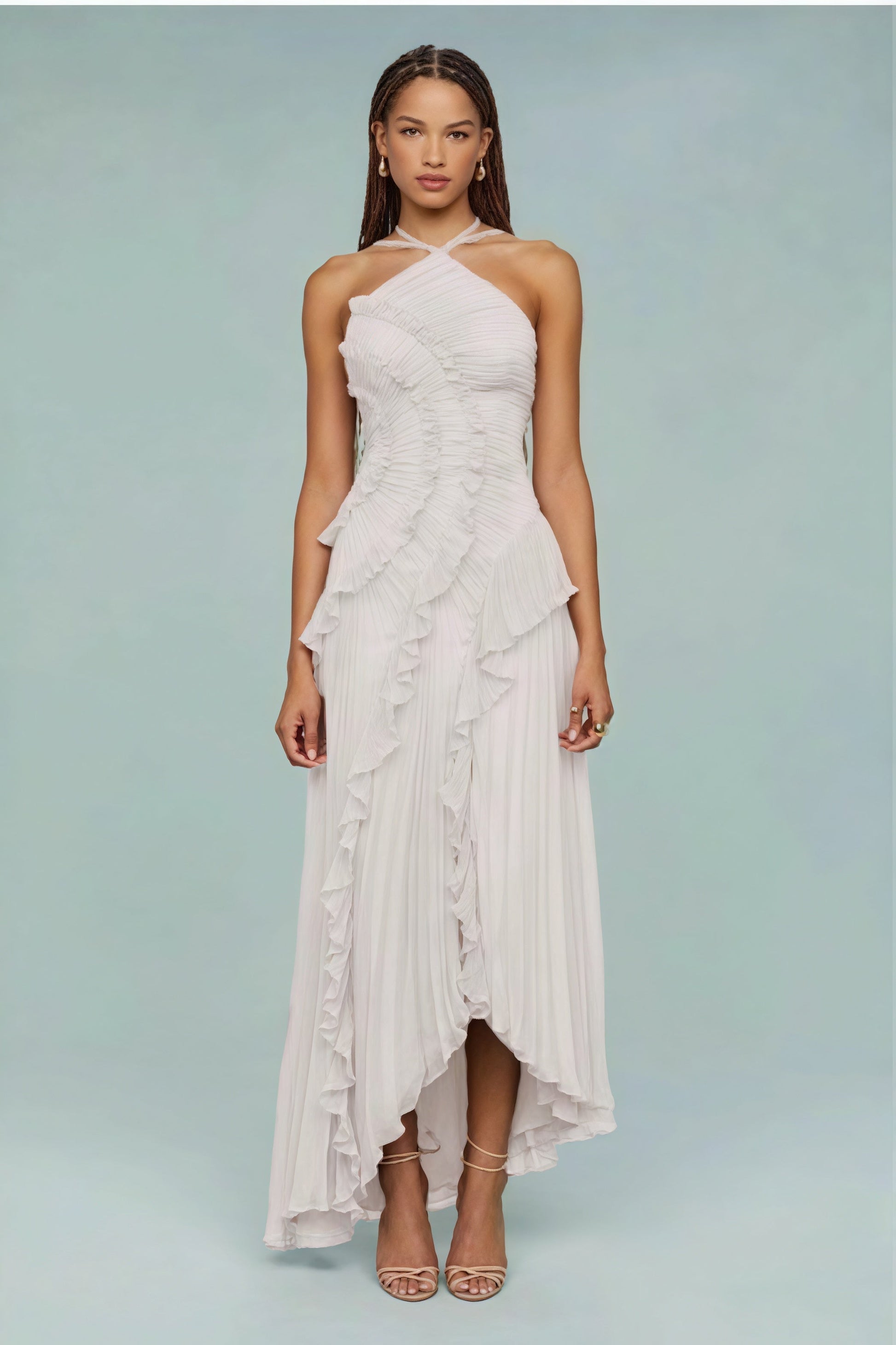 Ruched Halter Sexy Backless Maxi Dress