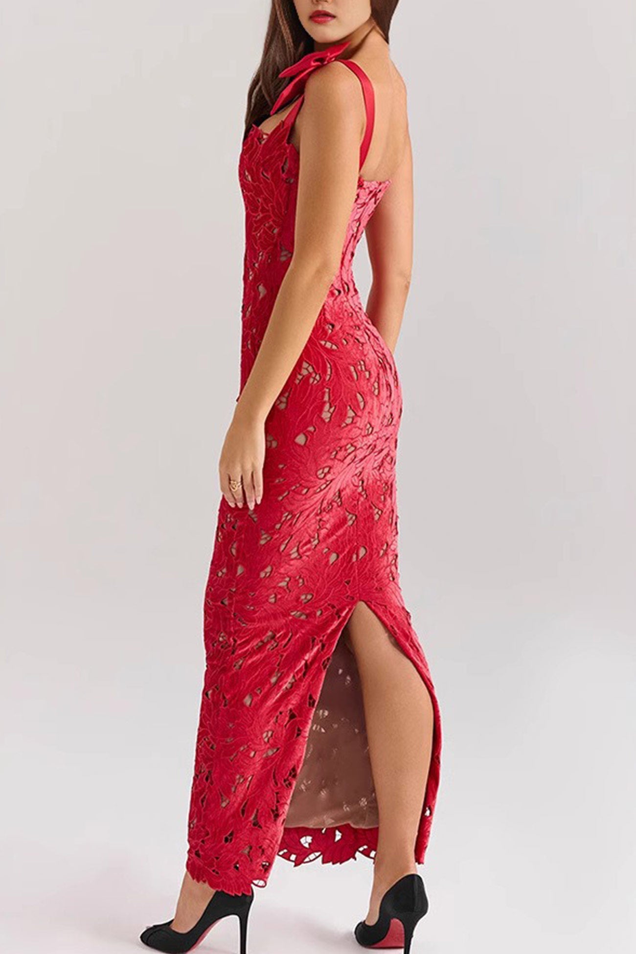 Bow Straps Hollow Out Maxi Dress