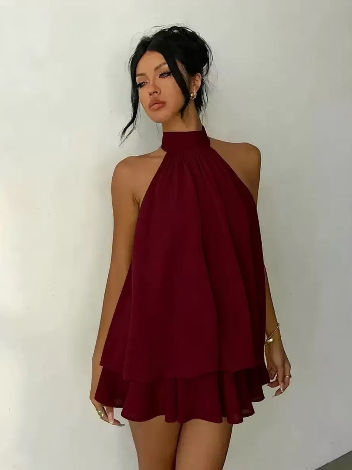 Neck Strap Backless Ruffle Mini&Short Dresses