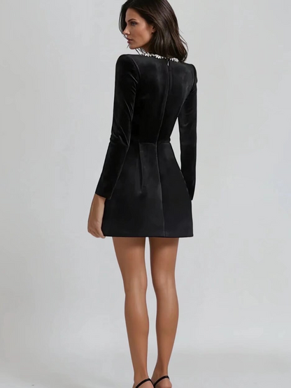 Square Collar Long Sleeve Diamond Velvet Mini&Short Dresses