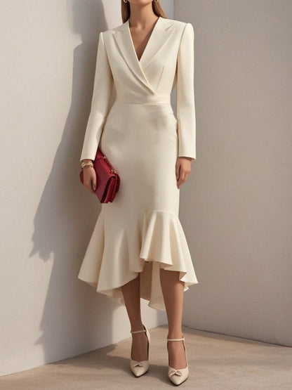 Suit Collar, Elegant, Fitted Waist, Bodycon, Fishtail Midi Dress