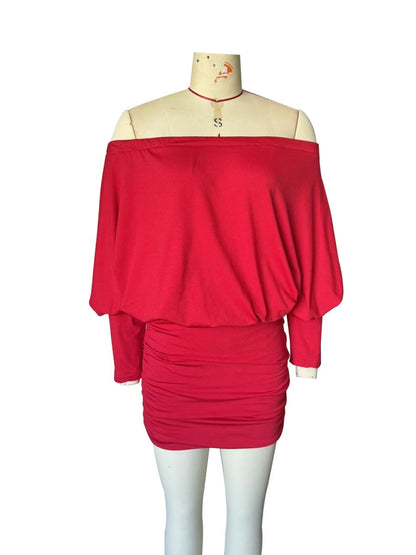 Off Shoulder Hip-hugging Off-shoulder Solid Color Mini&Short Dresses