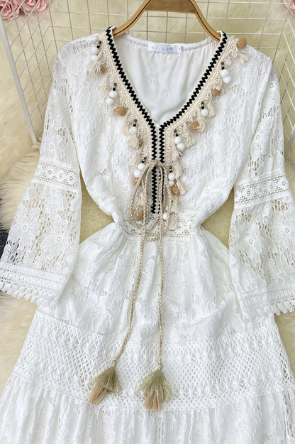Tassel Lace Spliced Long Boho Dress