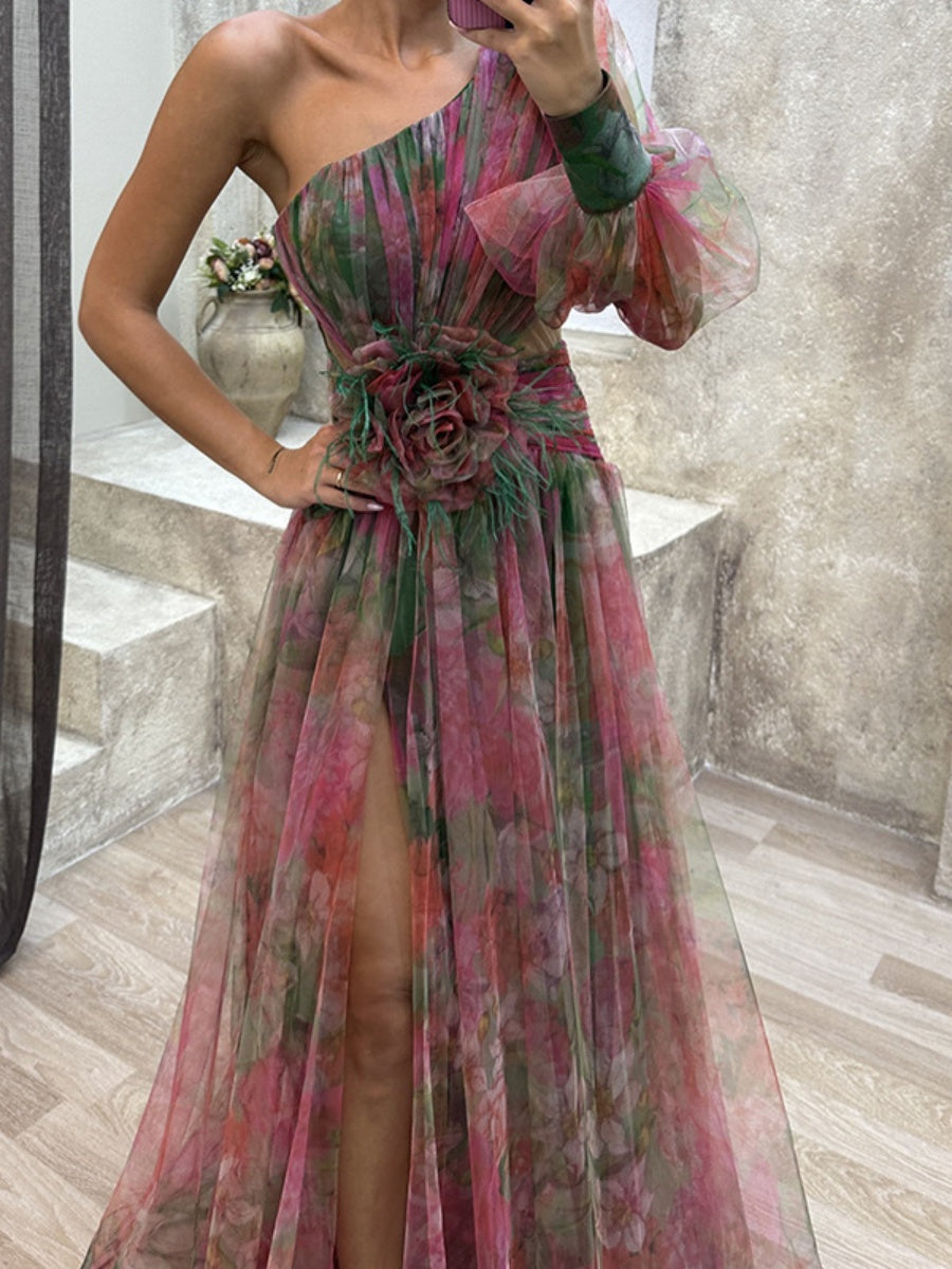Liber Autumn Women's Zipper Plants And Flowers Maxi Dresses