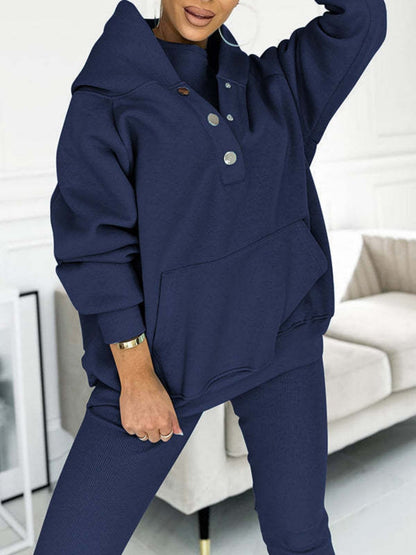 Sporty Casual Hoodie Sweatshirt, Ribbed Slim Fit Vest And Pants Three-piece Set