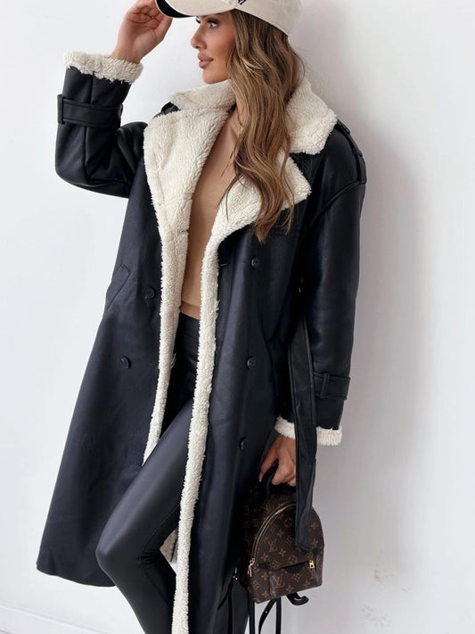 Reversible Stand-up Collar Leather Cotton Coat
