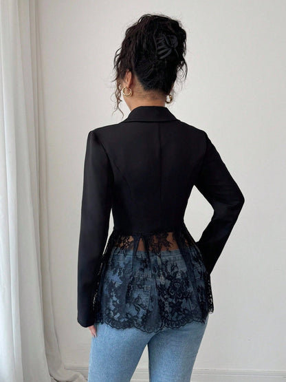 Lace Trim Hem Waist Leisure Blazers