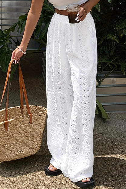 Sexy Solid Sheer Embroidery Drawstring Pants