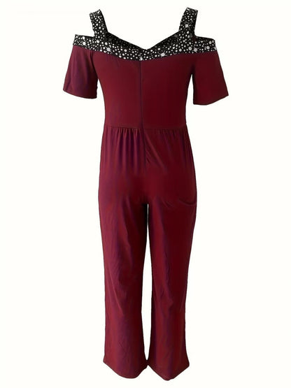 Polka Dot Print Off-shoulder Wide Leg Jumpsuits