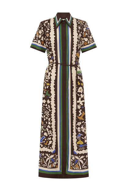 Bohemian Style Leopard Print Linen Shirt Dress