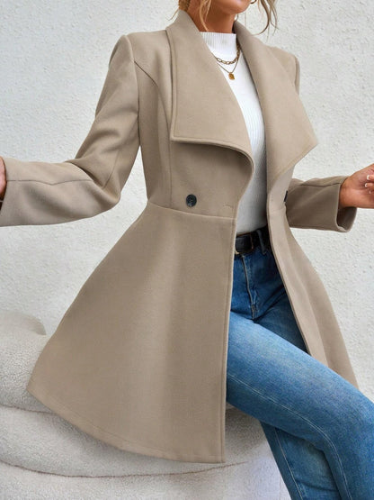 Slim Fit Lapel Buttons Solid Color Woolen Cloth Coats