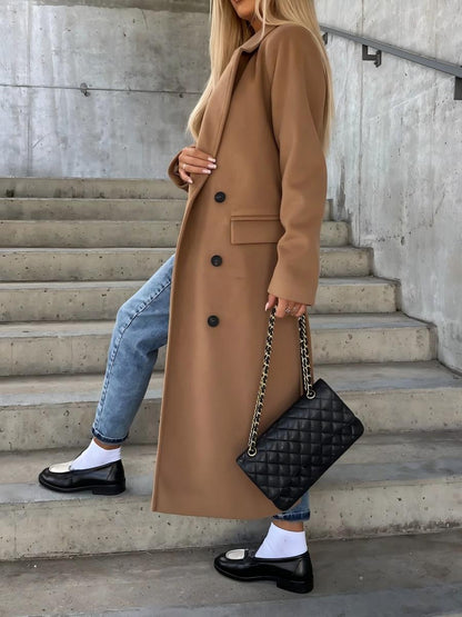 Simple Long-sleeved Lapel Button-down Woolen Coat
