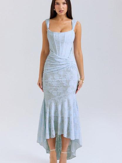 Sleeveless Solid Color Off-shoulder Sleeveless Fishbone Waist Dress