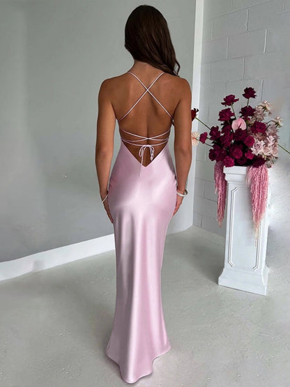 Back-Less Tie-Up Thin Strap Maxi Dress