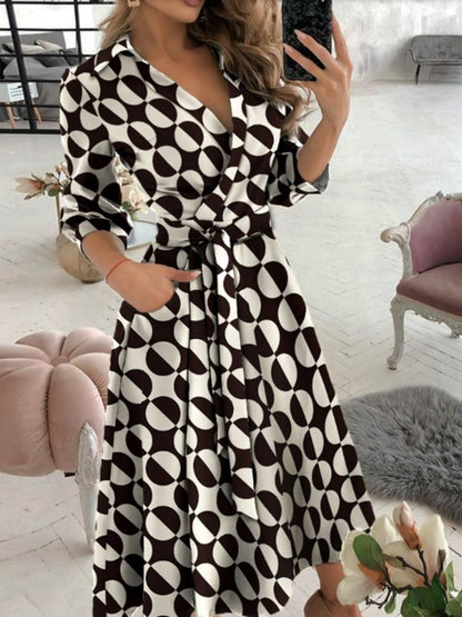 Lace Up Shirts Irregular Printed Maxi Dresses