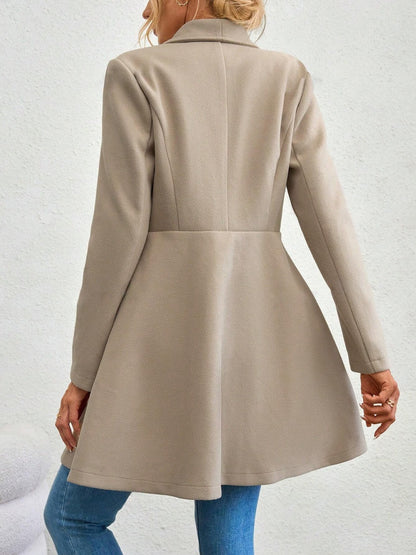Slim Fit Lapel Buttons Solid Color Woolen Cloth Coats