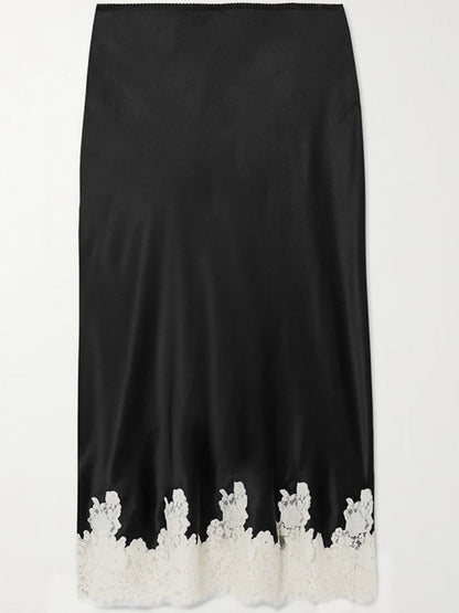 Lace Stitching Satin Camisoles Skirt 2-piece Sets