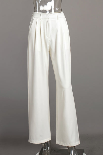 Chic White High Waist Loose Pants