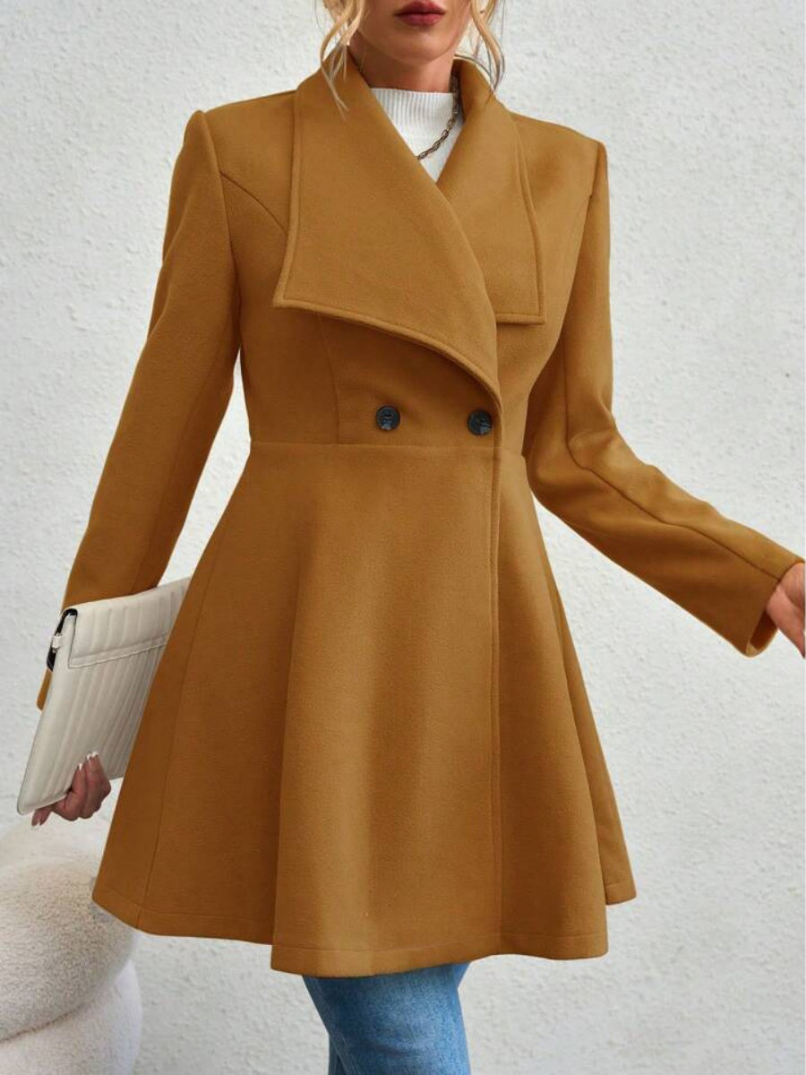 Slim Fit Lapel Buttons Solid Color Woolen Cloth Coats