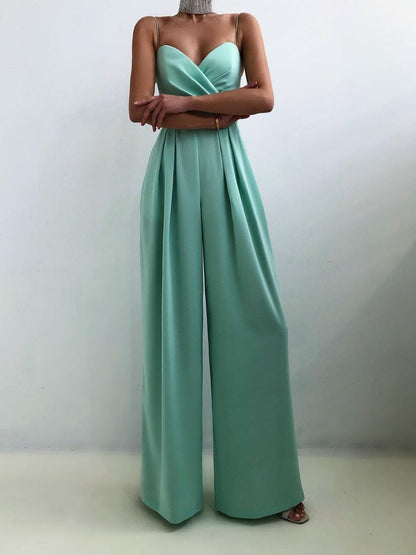 Minimalist Jumpsuit With Suspenders, Cinched Waist, Straight Leg, And Floor-length
