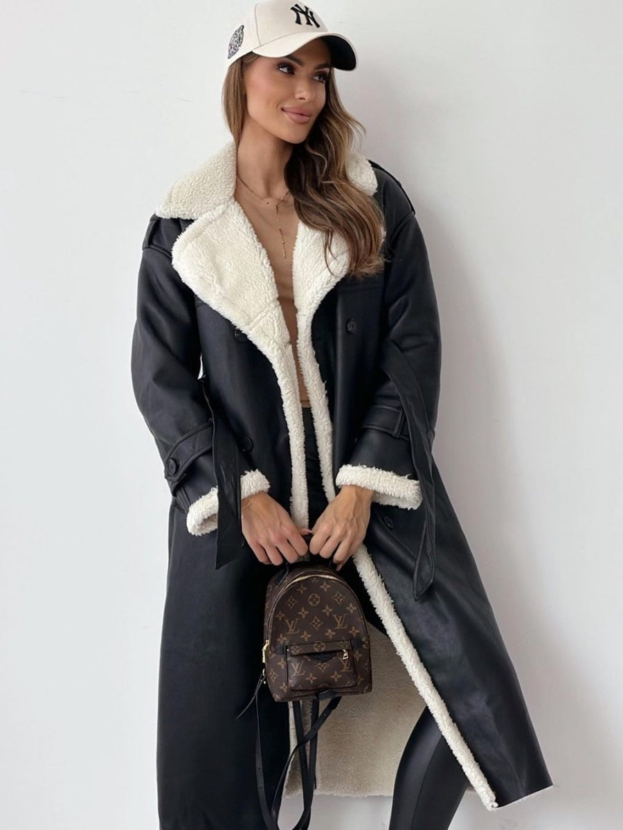 Reversible Stand-up Collar Leather Cotton Coat