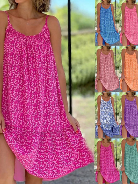 Floral Print Large Skirt Camisoles Mini&Short Dresses