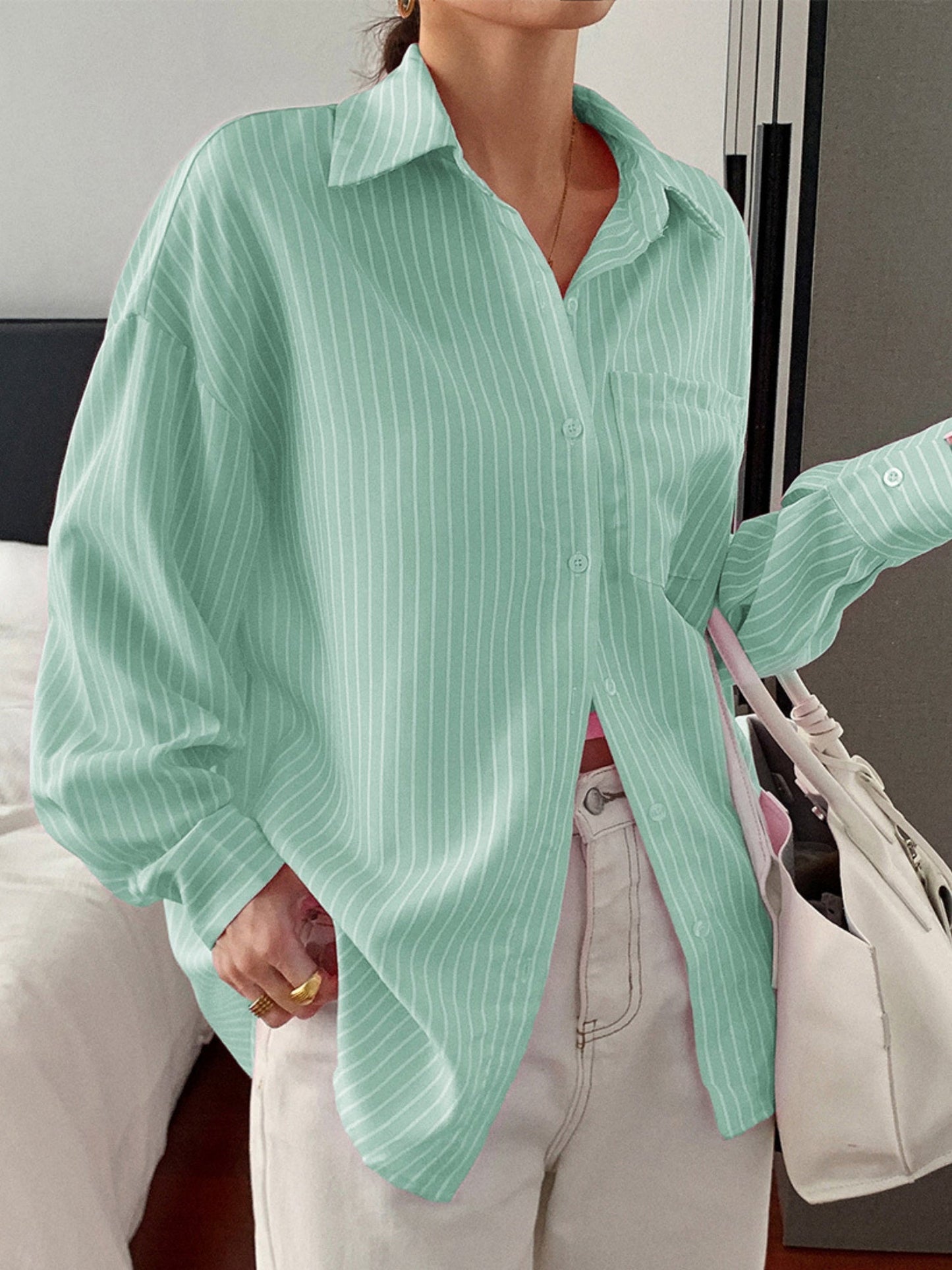 Stripes Buttons Long Sleeves Shirts