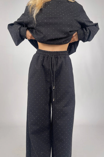 Rhinestone Sweatshirt Two-piece Outfit