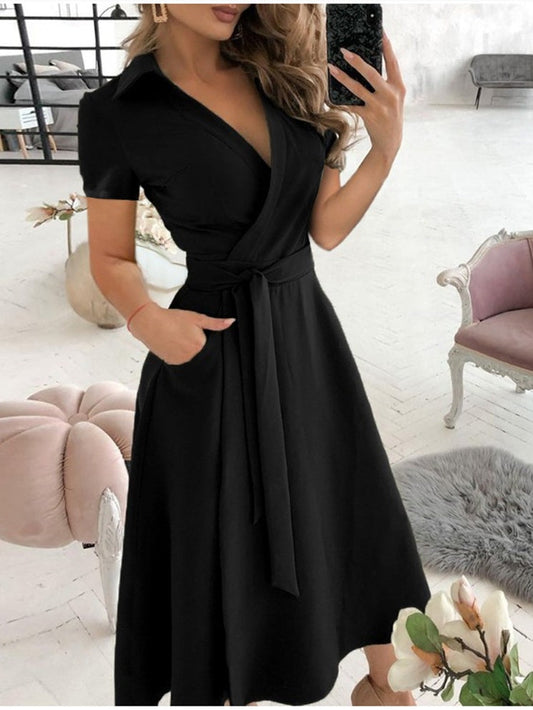 V-neck Printed Bodycon Short-sleeved Midi Dress