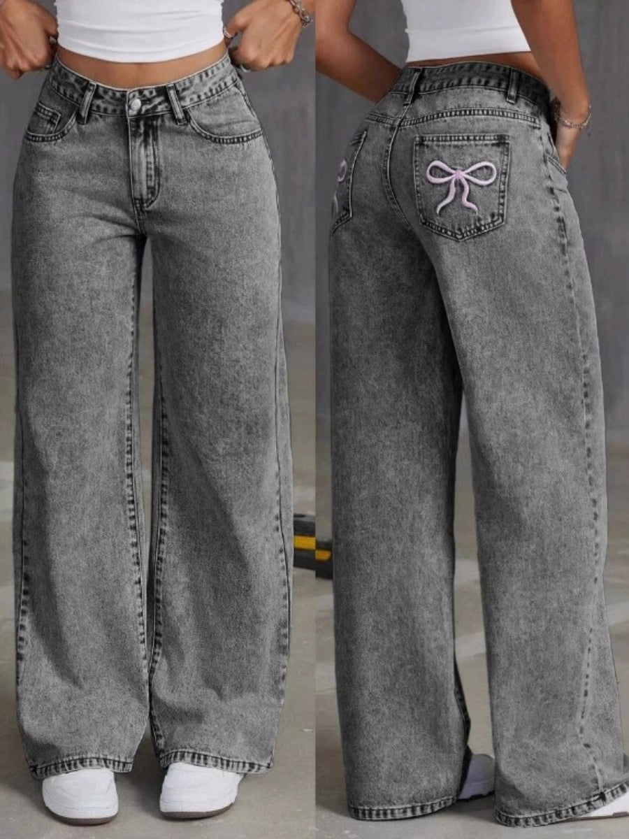 Liber Autumn Women's Embroidery Bow Jeans